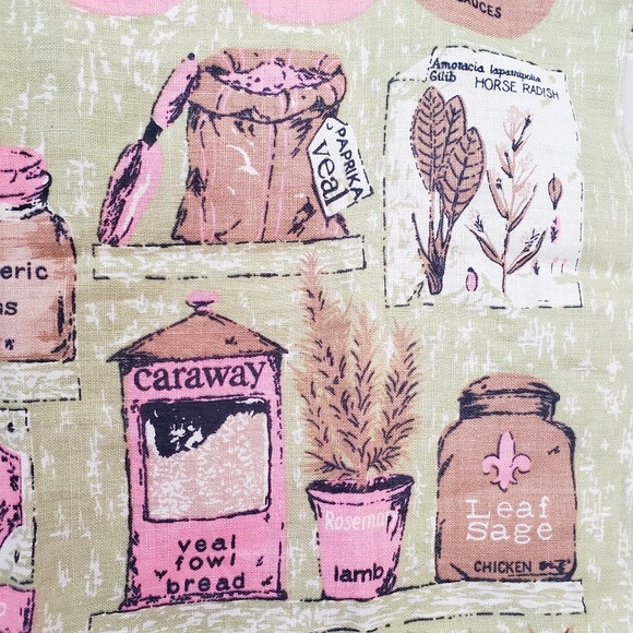 Vintage 1970s Herb Tree Tea Towel Pastel Kitsch Rustic - Picture 2 of 7